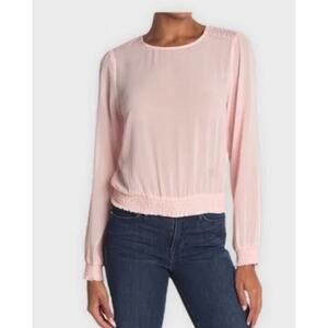 Socialite Blush Pink Medium NEW Crochet Trim Smocked Waist & Sleeve Blouse